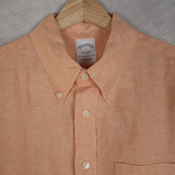 Brooks Brothers Shirt Mens Large Orange Irish Linen Button Down Long Sleeve - Picture 8 of 15